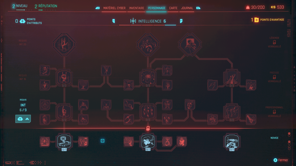 arbre de compétence Cyberpunk 2077