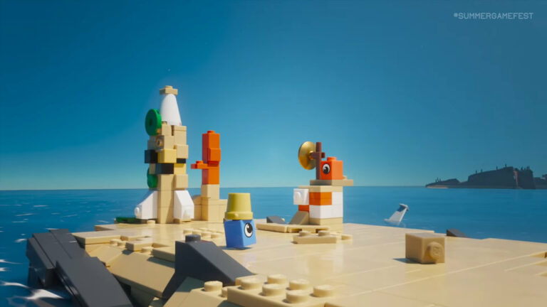 Deux briques LEGO explorent un monde coloré et flottant dans LEGO Voyagers