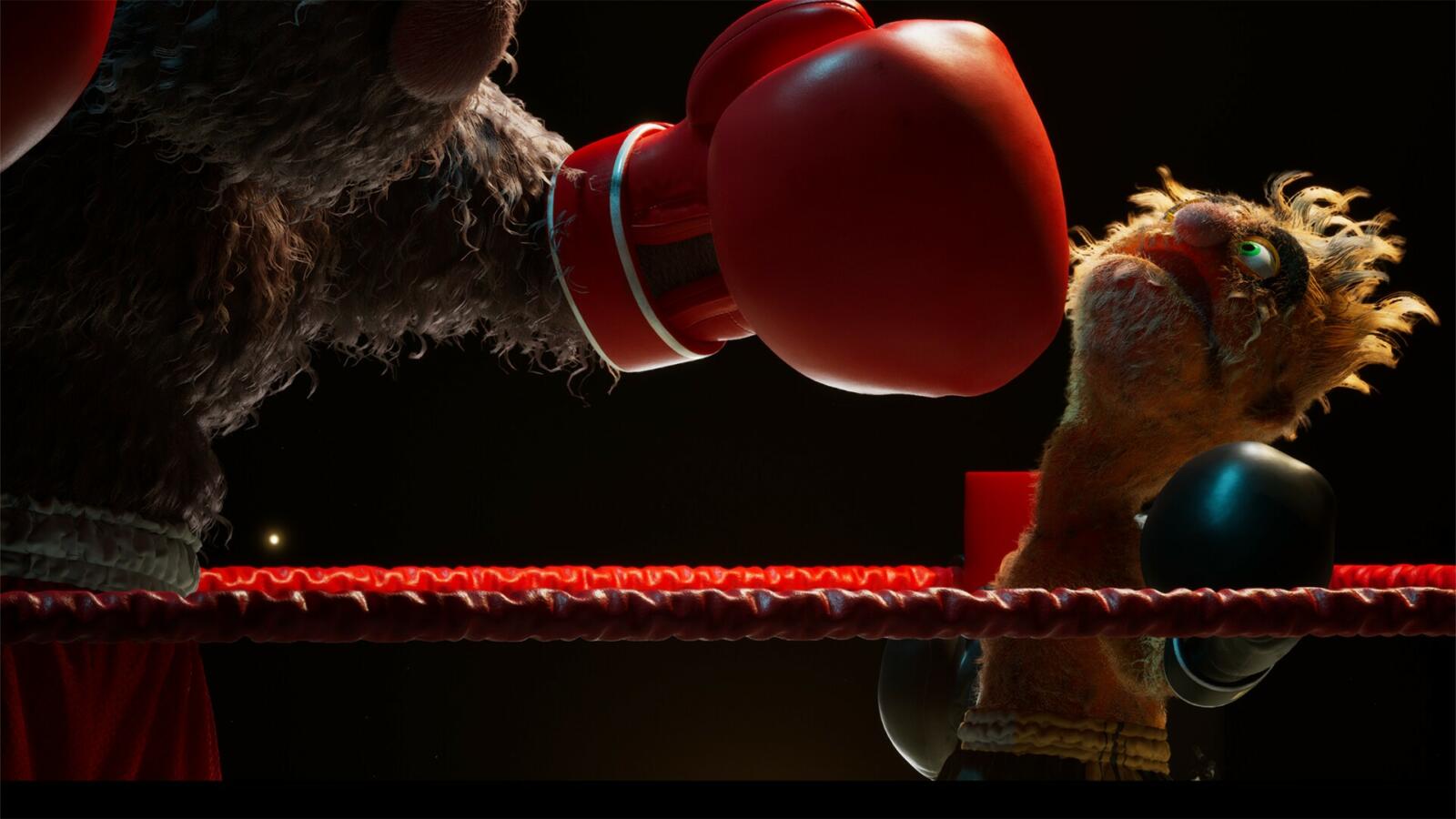Deux marionnettes en feutrine s'affrontent sur un ring dans Felt That Boxing