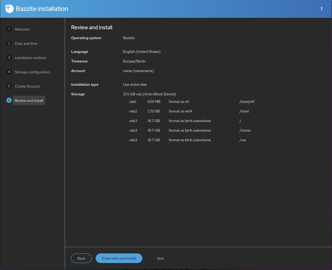 Sélection du SSD NVMe cible dans l'installeur Bazzite"