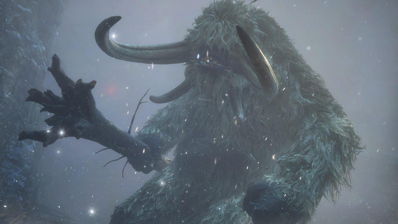 DRAGON'S DOGMA 2: DARK ARISEN, LA VERSION ULTIME DU JEU DE CAPCOM Créature colossale couverte de fourrure et cornue, brandissant un tronc d'arbre dans la neige