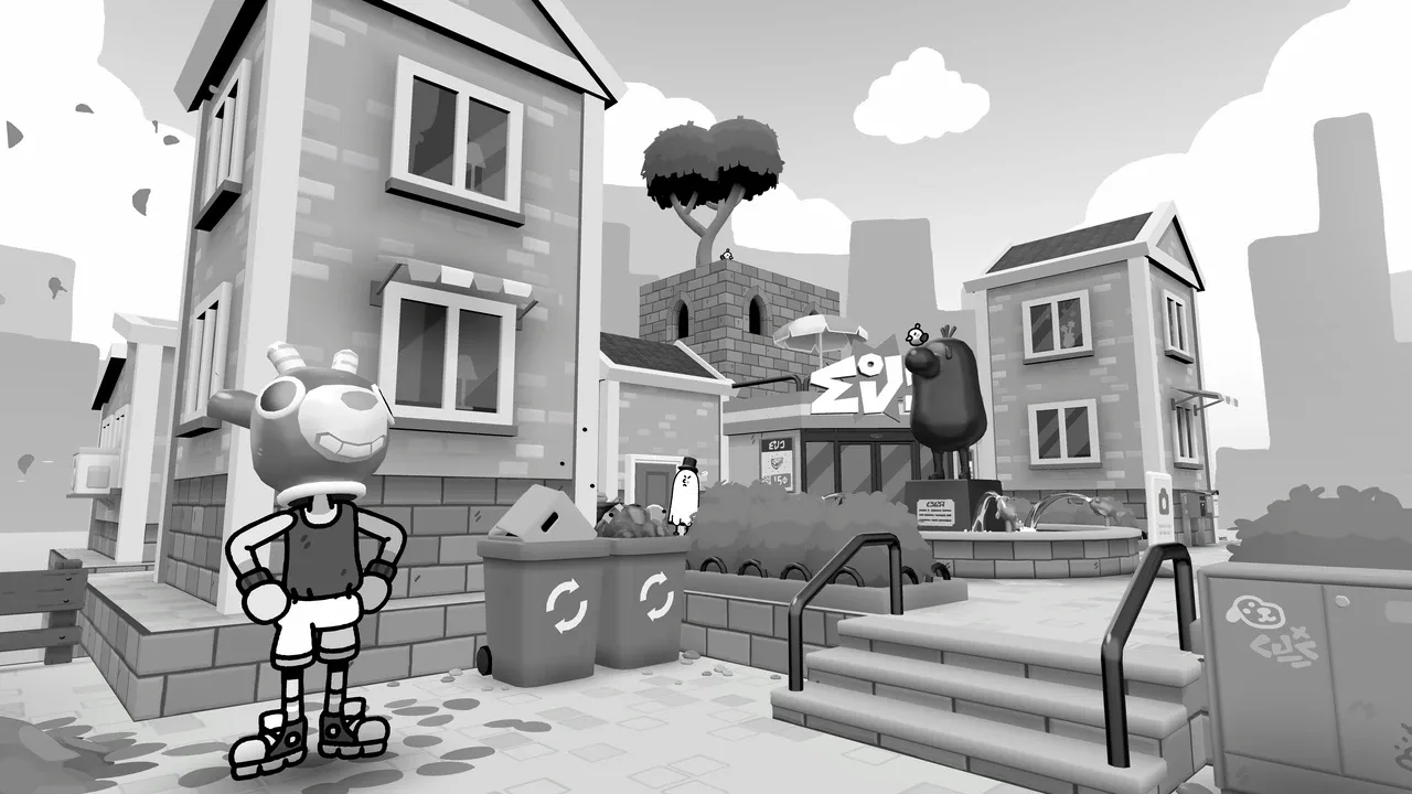 Personnage à lunettes explorant une ville dans TOEM 2