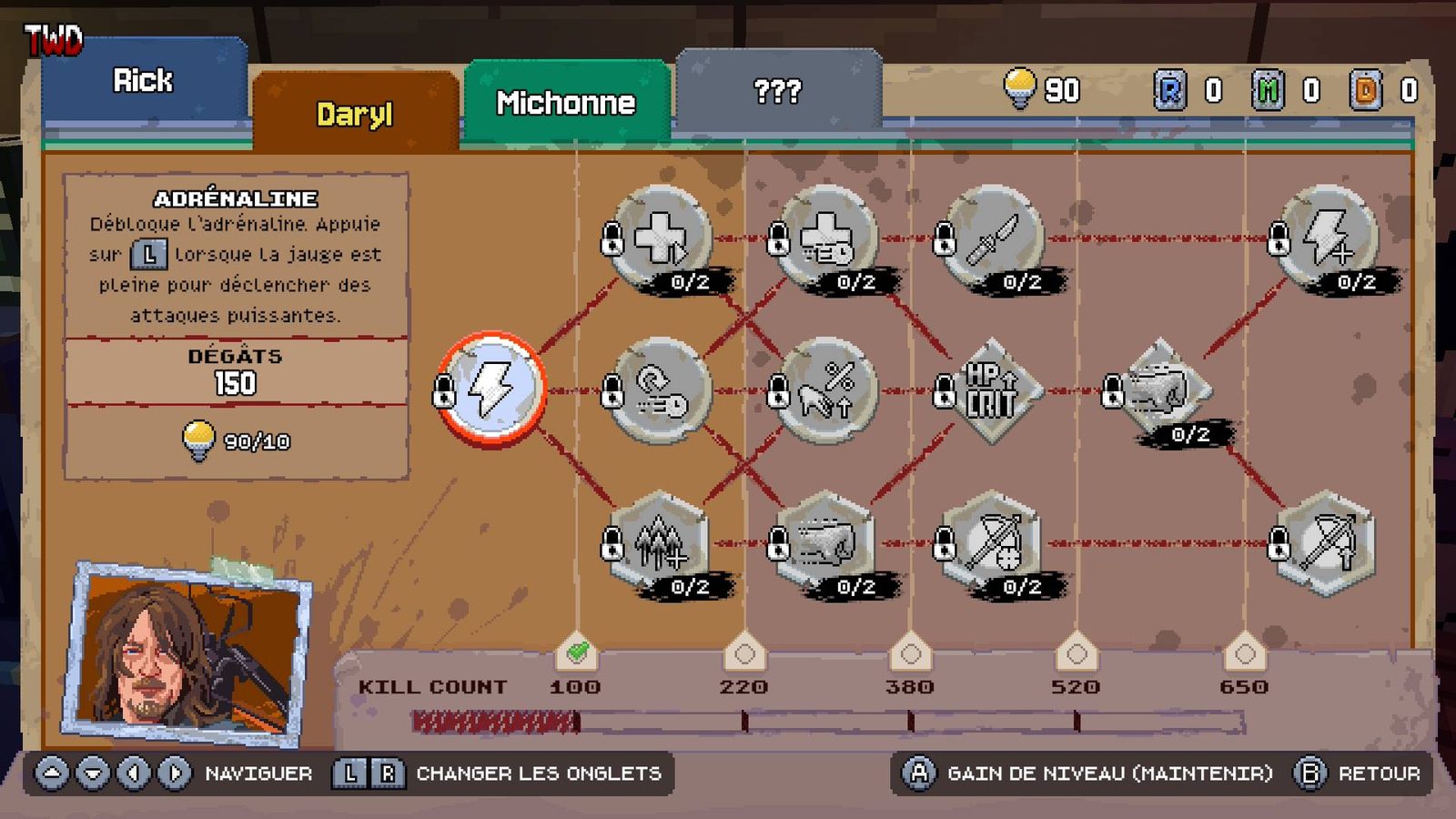 Arbre de compétences de Daryl et son arbalète