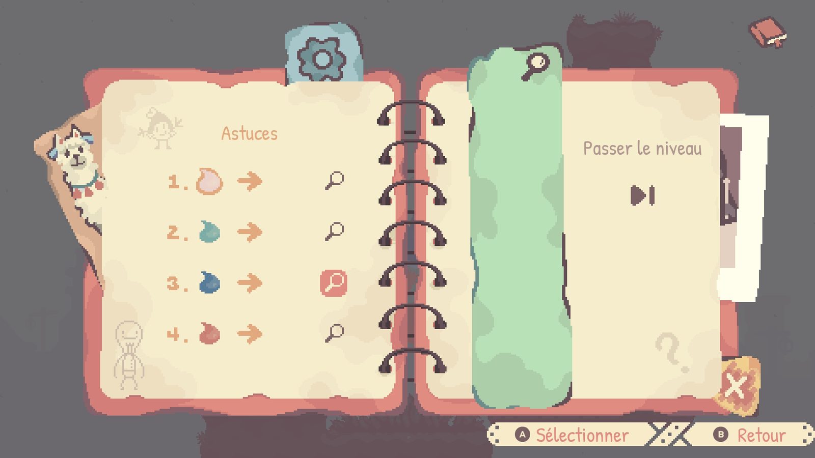 Page Astuces indiquant la suite des couleurs à appliquer