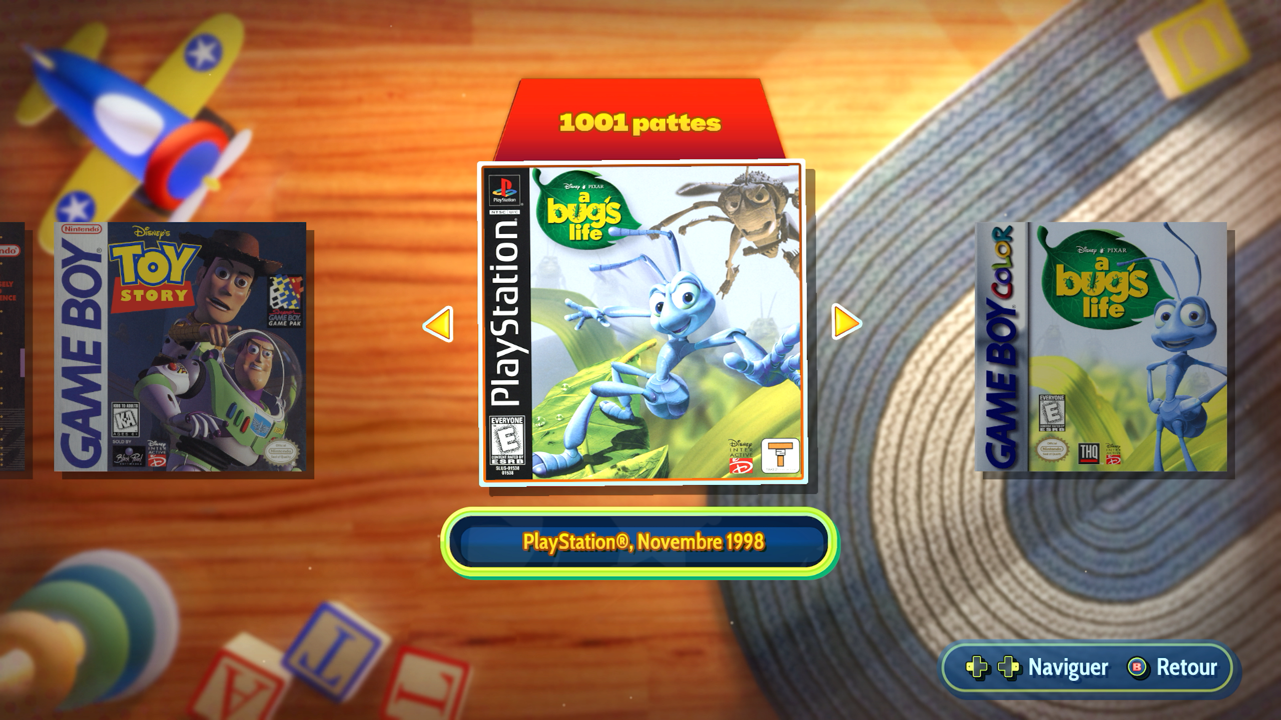 Fiche du musée consacrée à 1001 Pattes, avec les jaquettes Game Boy et PlayStation