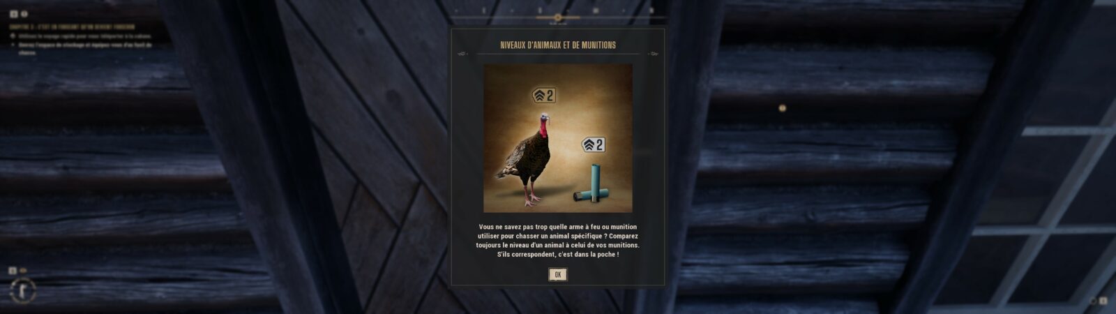 Way of the Hunter 2 : Soudain j'ai vu passer des oies sauvages Écran tutoriel sur les niveaux d'animaux et de munitions