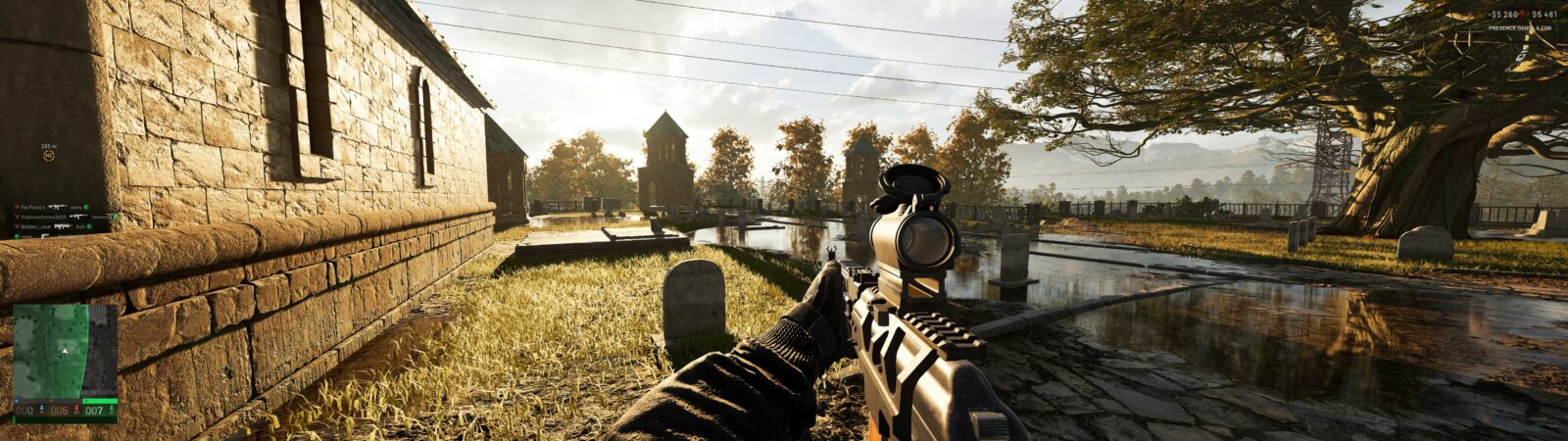 Wardogs : Du renouveau dans le monde des FPS et ça fait du bien Cimetière et église en pierre baignés de lumière dorée dans Wardogs