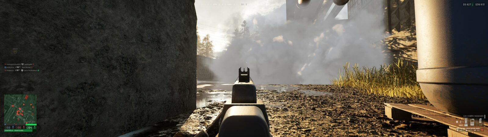Wardogs : Du renouveau dans le monde des FPS et ça fait du bien Fumigène déployé dans une zone industrielle de Wardogs, arme en visée