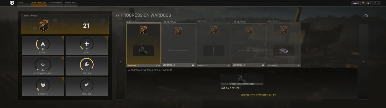 Wardogs : Du renouveau dans le monde des FPS et ça fait du bien Écran de progression Wardogs avec les six classes et le déblocage Kobra Reflex