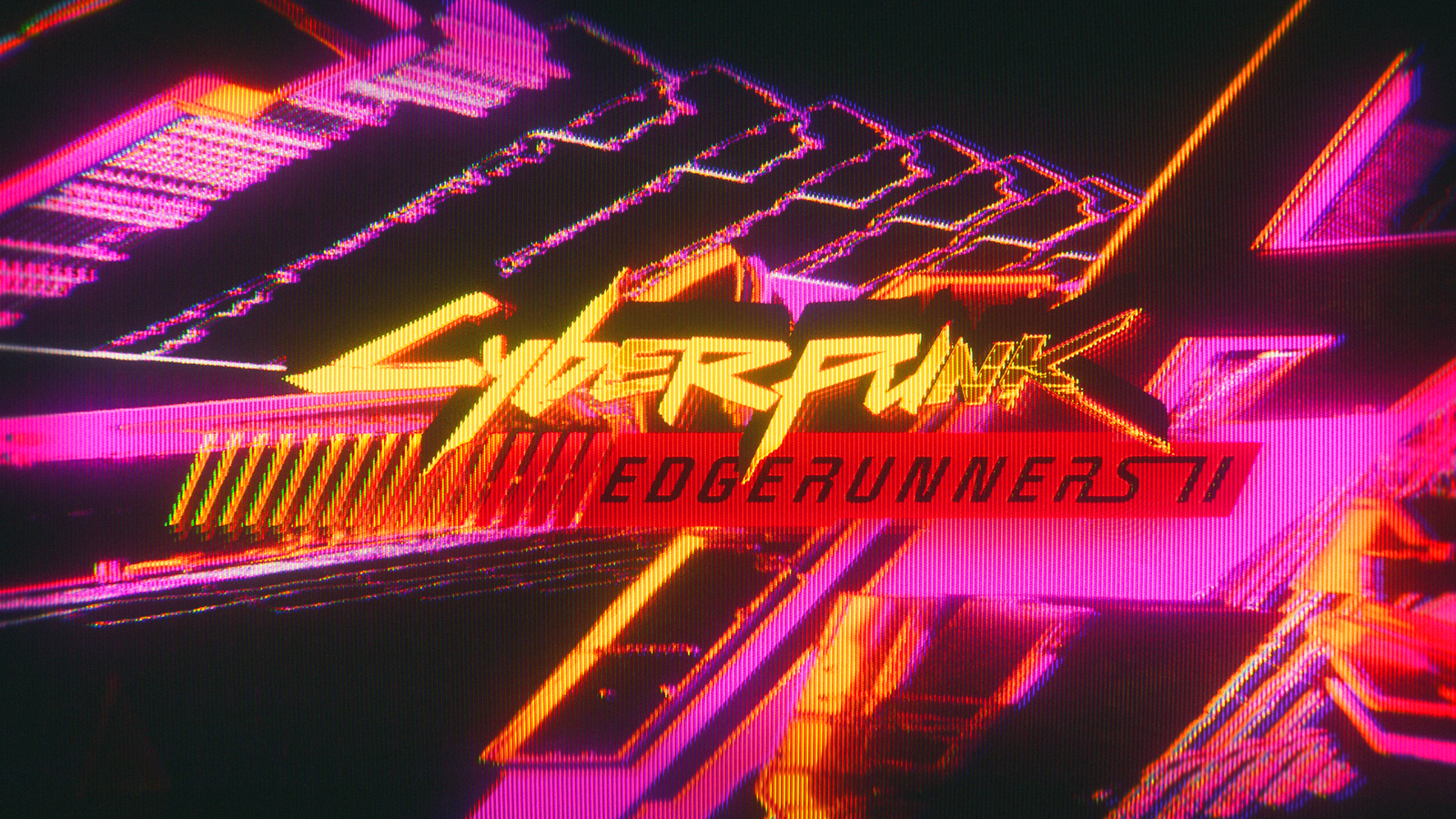 Cyberpunk 2077 : la mise à jour 2.5 rebranche Night City sur Edgerunners Logo Cyberpunk: Edgerunners 2 sur fond rose glitché
